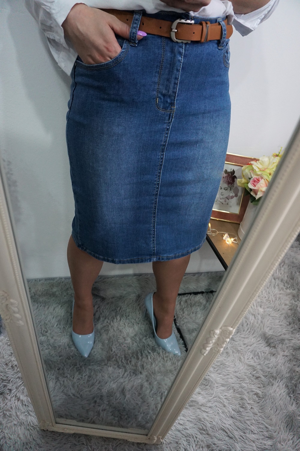Rifľová sukňa ,,Sára,, s opaskom - modrá